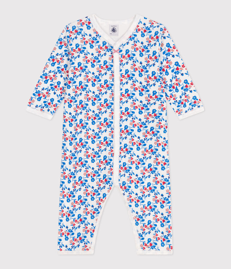 Babies' footless floral cotton pyjama suit MARSHMALLOW white/MULTICO white