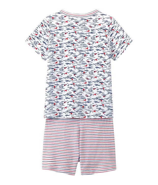 Boy's shortie pyjamas with print and stripes white/blue/multicolor