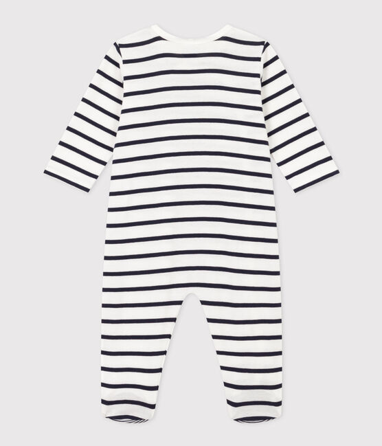 Babies' Stripy Rib Knit Pyjamas MARSHMALLOW white/SMOKING blue