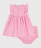 Babies' short-sleeved lightweight cotton gingham print dress and bloomers ECUME white/PETAL