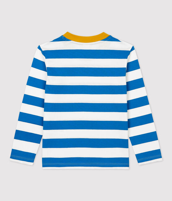 Boys' Long-Sleeved Cotton T-Shirt RUISSEAU blue/MARSHMALLOW white