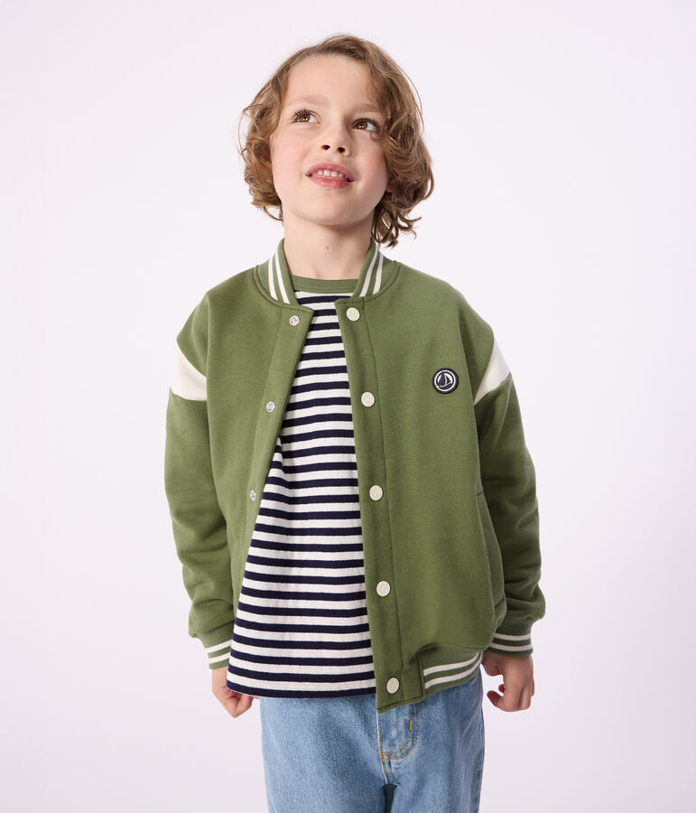 Children's varsity-style cotton jacket green/ecru