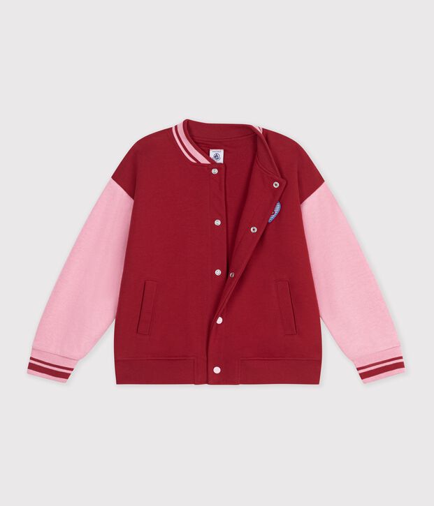 Children's varsity-style jacket in colourblock cotton red