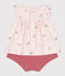Newborn babies' two-piece cotton set with a ruffled blouse pink/multicolor