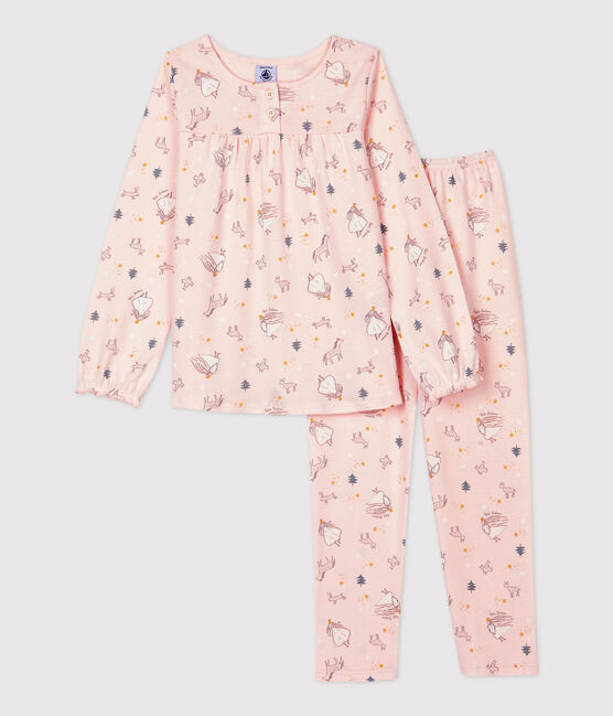 Girls' Princess Print Cotton Pyjamas FLEUR pink/MULTICO white