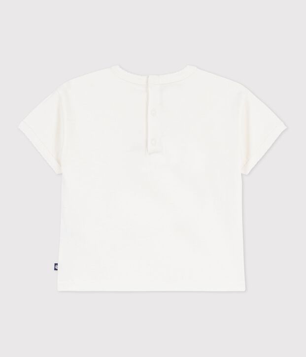 Babies' short-sleeved patterned cotton T-shirt white