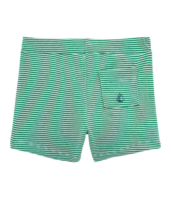 Baby boys' striped shorts PIVERT green/MARSHMALLOW white