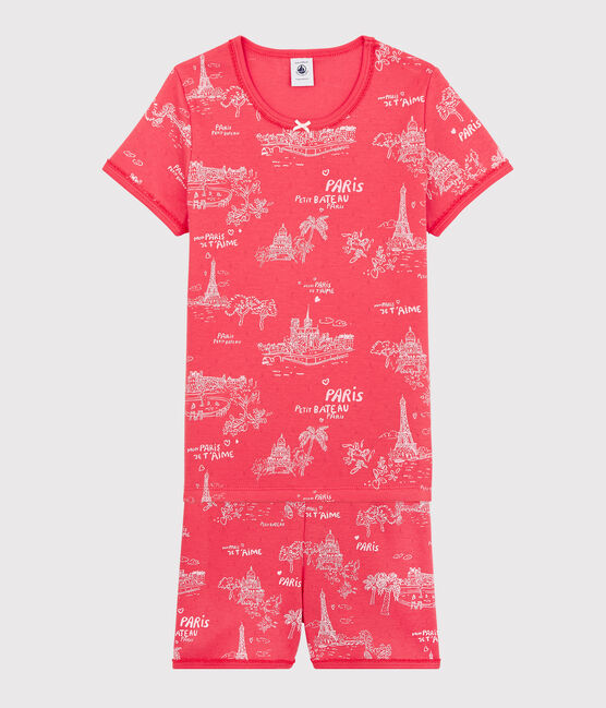 Girls' Paris Print Cotton Short Pyjamas GROSEILLER pink/FLEUR pink
