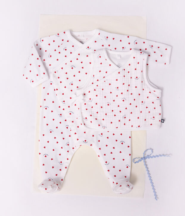 Babies' sleeveless cotton gauze cardigan printed with little hearts white/multicolor