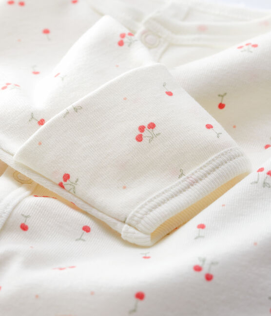 Babies' Cherry Pattern Organic Cotton Jumpsuit/Sleeping Bag MARSHMALLOW white/MULTICO white