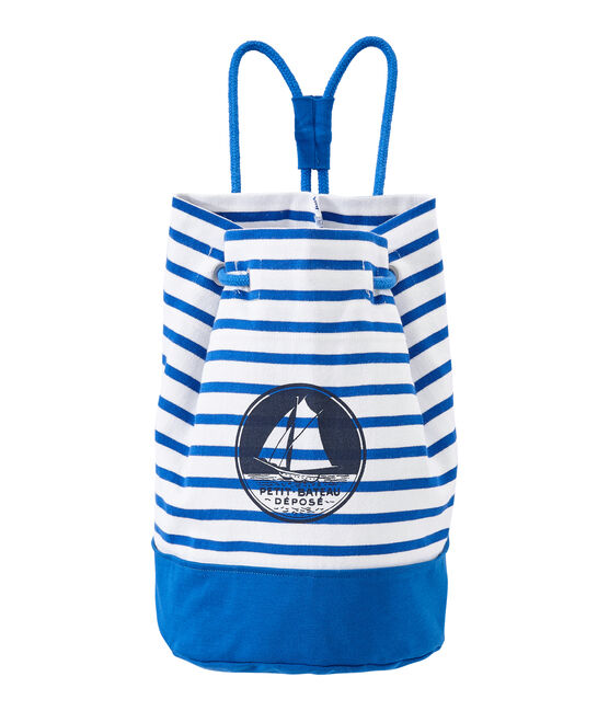 Boy's sailor bag in heavyweight jersey MARSHMALLOW white/PERSE blue