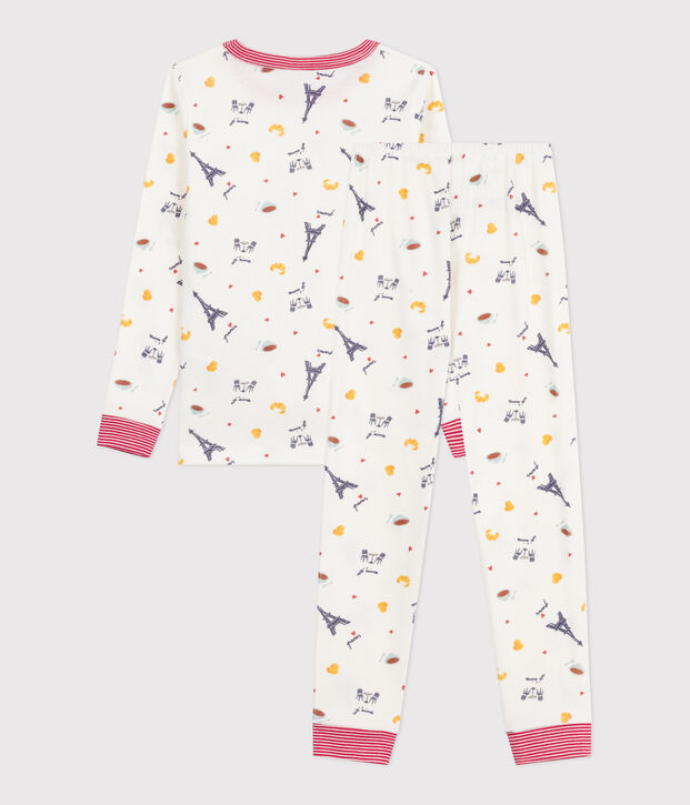 Children's printed cotton pyjamas, very fitted white/multicolor