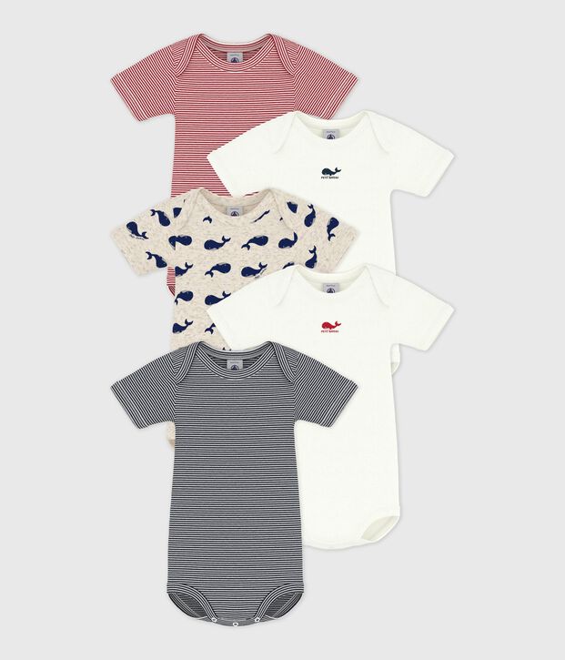 Pack of babies' short-sleeved whale print cotton bodies multicolor