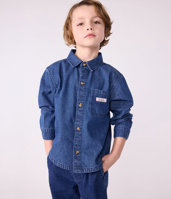 Children's plain denim shirt DENIM MOYEN blue
