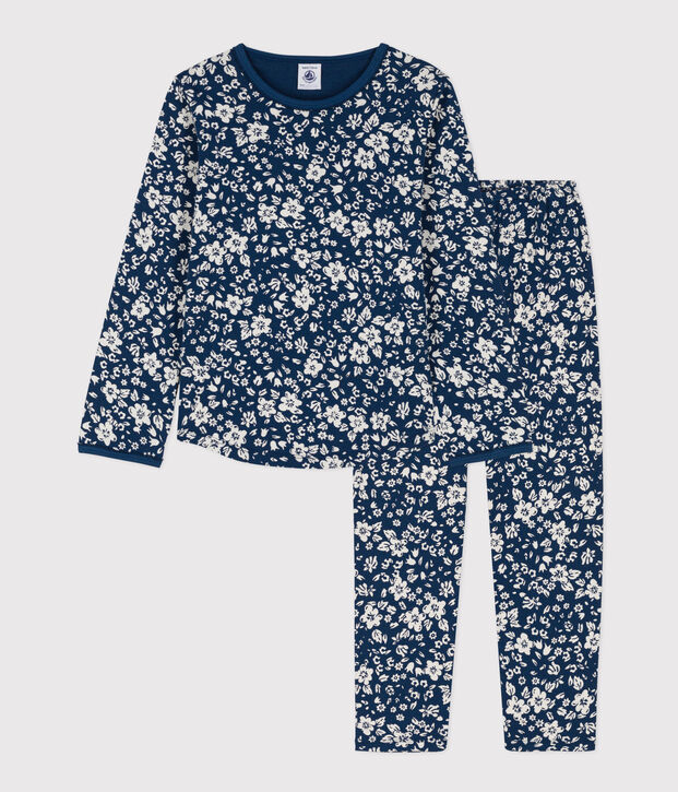 Girls' Floral Cotton Pyjamas blue/white
