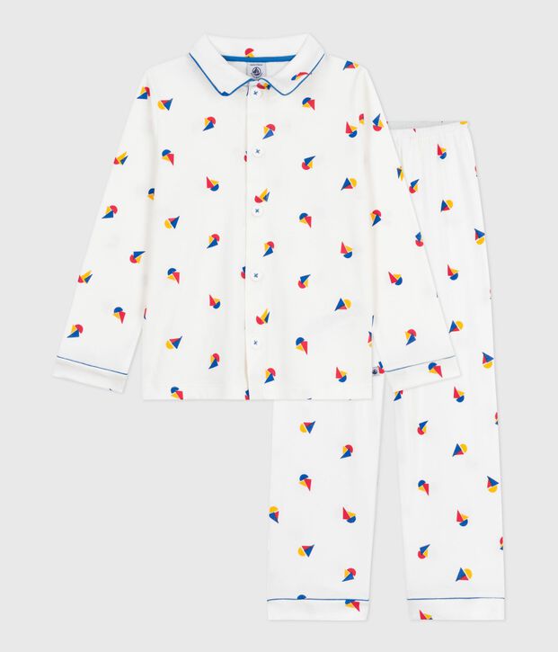 Children's buttoned printed cotton pyjamas white/blue/multicolor