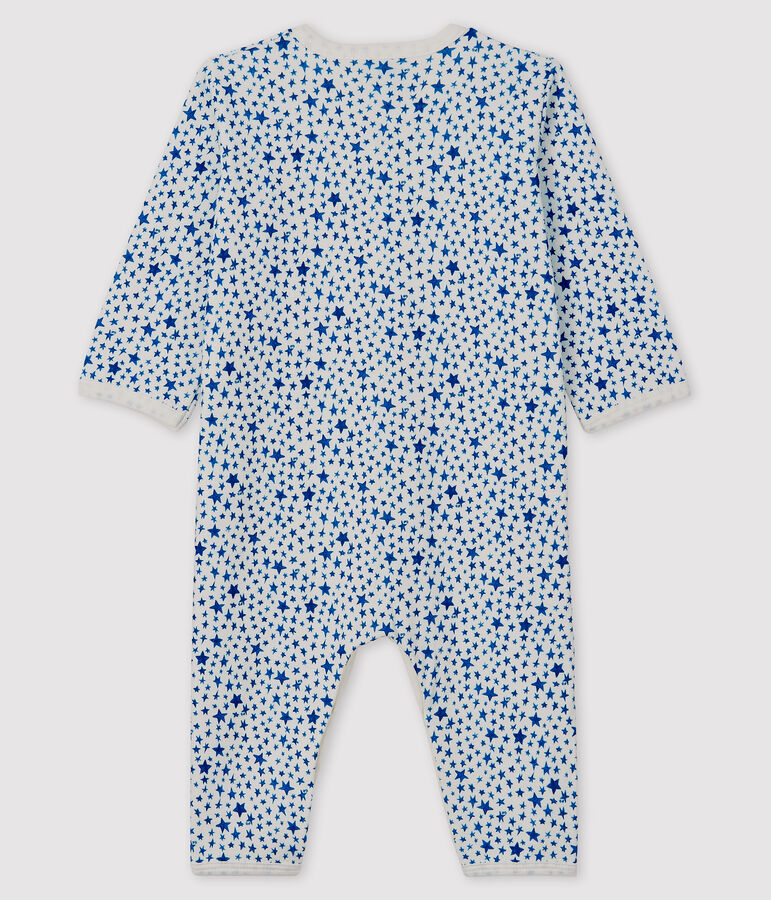 Babies' Blue Starry Tube-Knit Footless Sleepsuit white/blue