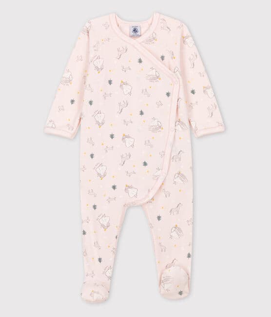 Babies' Princess Patterned Organic Cotton Velour Sleepsuit FLEUR pink/MULTICO white
