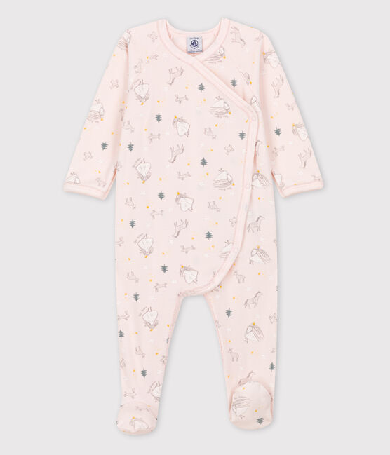 Babies' Princess Patterned Organic Cotton Velour Sleepsuit FLEUR pink/MULTICO white