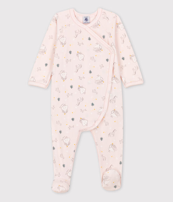 Babies' Princess Patterned Organic Cotton Velour Sleepsuit FLEUR pink/MULTICO white