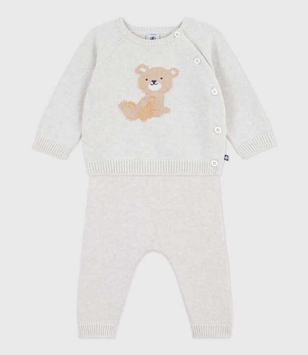 2-piece baby set in cotton knit with teddy bear pattern MONTELIMAR CHINE