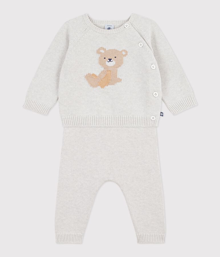 Babies' knitted wool and cotton outfit with a bear design MONTELIMAR CHINE beige