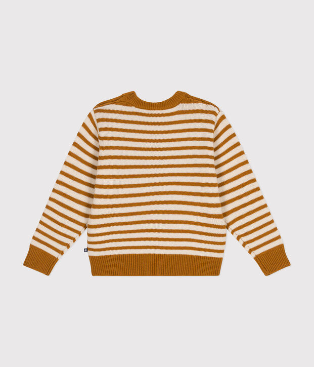 Boys' wool and cotton pullover Ecru/brown