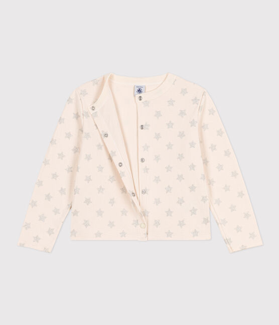 Girls' rib knit print cardigan AVALANCHE beige/ARGENT