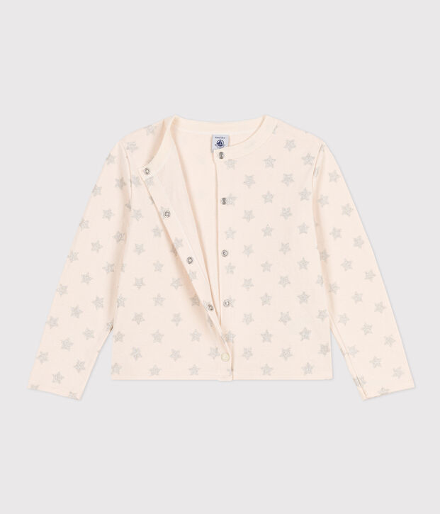 Girls' rib knit print cardigan Ecru/grey