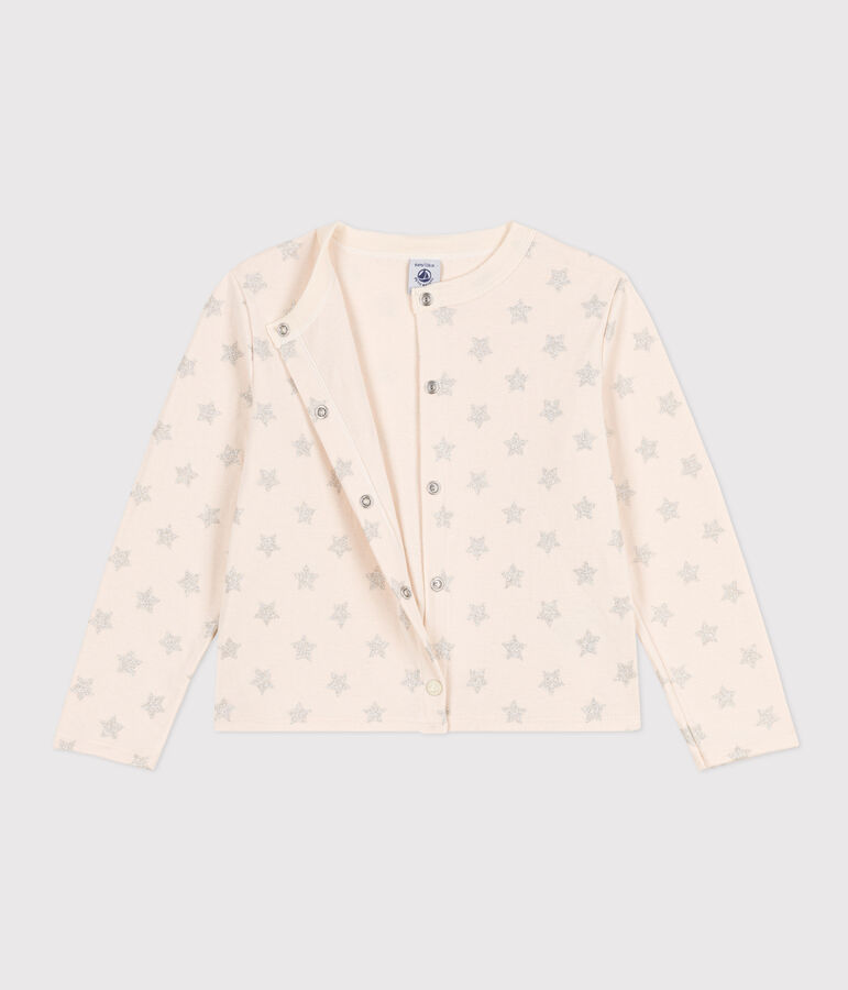 Girls' rib knit print cardigan Ecru/grey