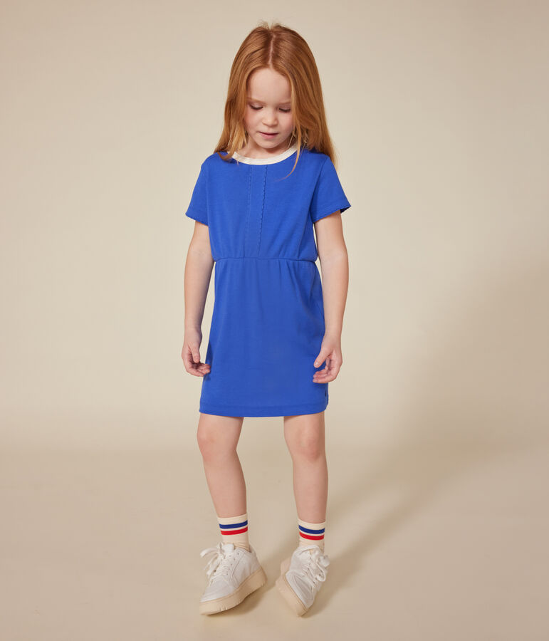 Girls' cotton short-sleeved dress blue