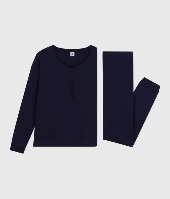 Women's plain cotton pyjamas SMOKING blue