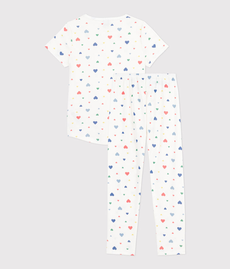 Children's printed cotton pyjamas with short sleeves and long legs white/multicolor