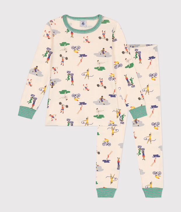 Children's multi-sports print cotton pyjamas Ecru/multicolor