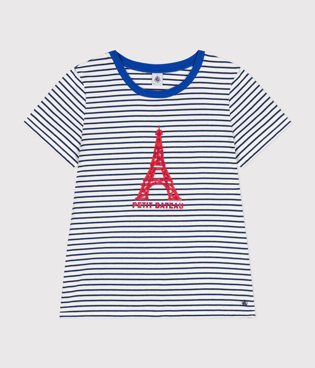 Women's The Straight round-neck cotton T-Shirt white/blue