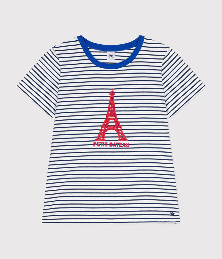 Women's The Straight round-neck cotton T-Shirt white/blue
