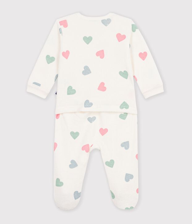Babies' heart-print popper-free cotton terry pyjama suit Ecru/multicolor