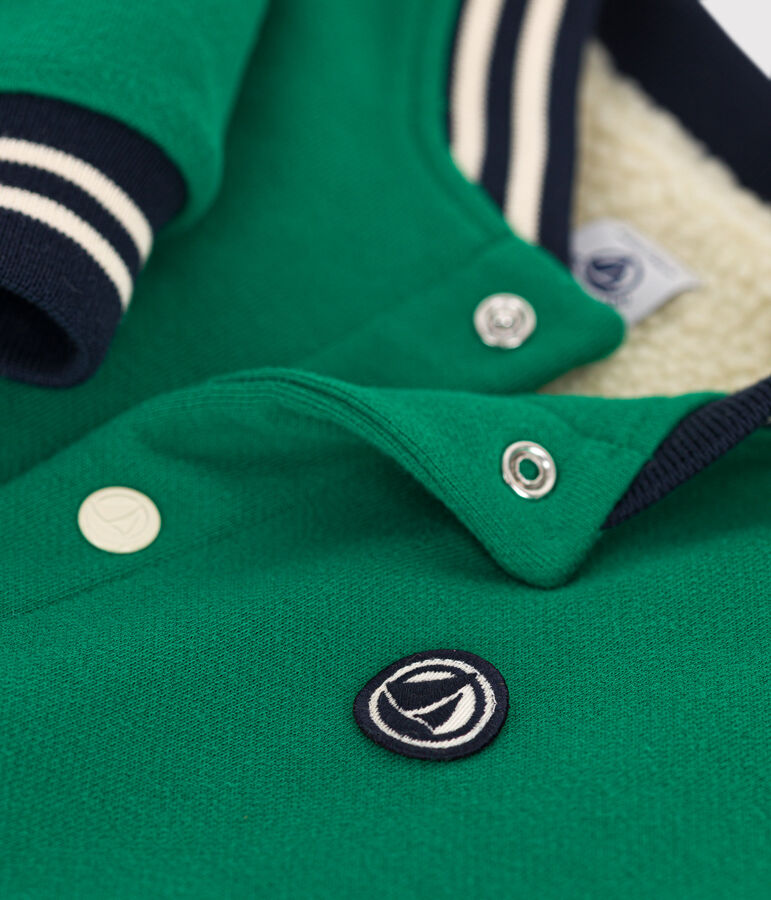 Boys' varsity jacket in fleece and sherpa green