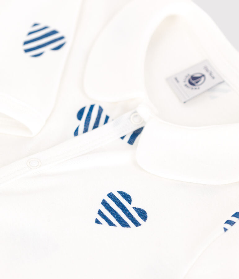Babies' stripy footless cotton pyjamas with a heart-patterned collar white/multicolor