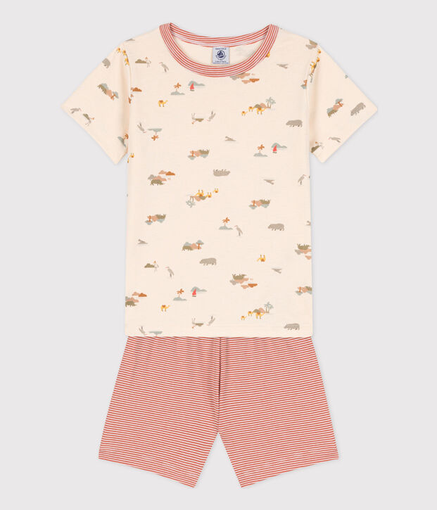 Children's Unisex Short Cotton Pyjamas Ecru/multicolor