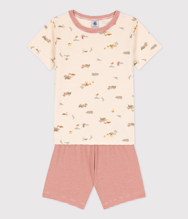 Children's Unisex Short Cotton Pyjamas Ecru/multicolor