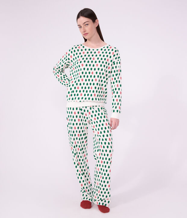 Women's fir tree print cotton pyjamas white/multicolor