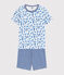 Boys' Cat Print Cotton Short Pyjamas MARSHMALLOW white/MULTICO white
