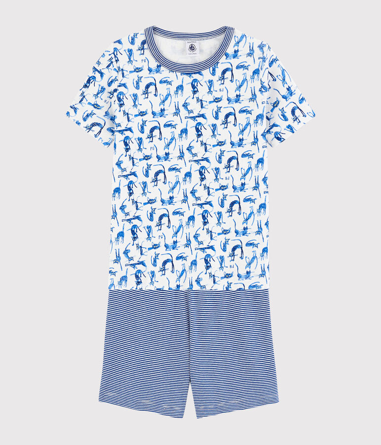 Boys' Cat Print Cotton Short Pyjamas white/multicolor