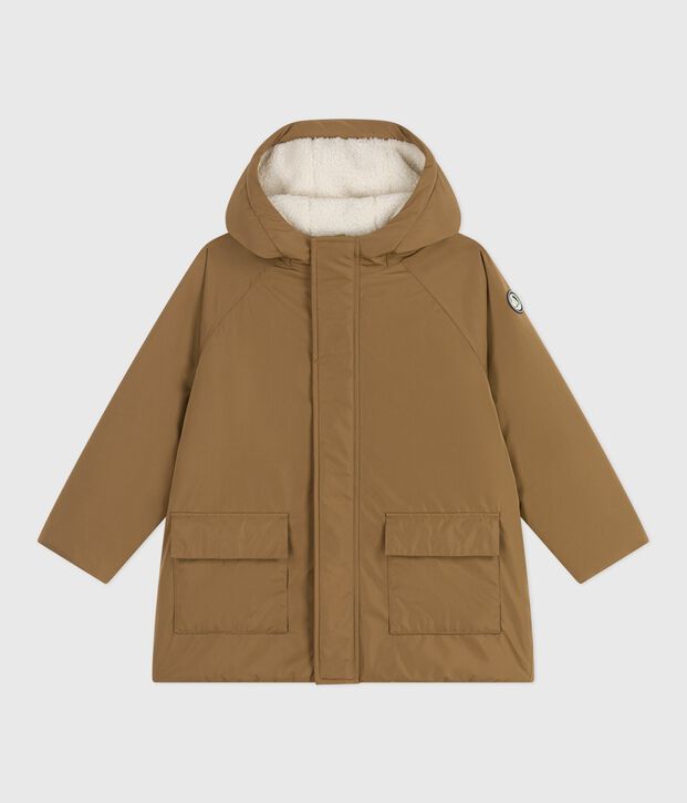 Children's plain mid-length parka brown