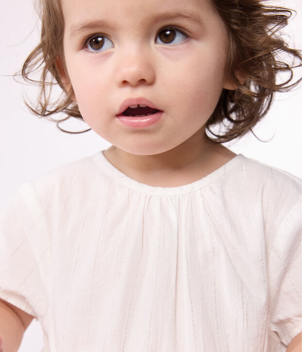 Babies' short-sleeved lightweight cotton dress for special occasions white/grey