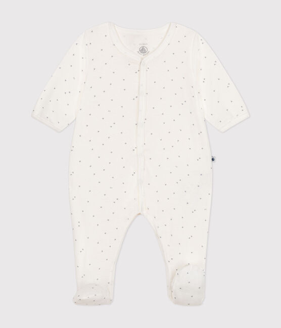 Babies' cotton pyjamas MARSHMALLOW white/MISTIGRI white