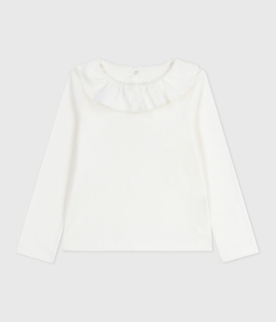 Children's long-sleeved plain cotton T-shirt MARSHMALLOW white