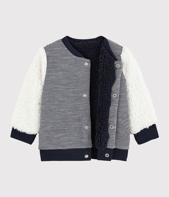 Baby boy's reversible cardigan SMOKING blue/MARSHMALLOW white