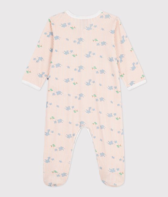 Babies' elephant print cotton pyjama suit MARSHMALLOW white/MULTICO white